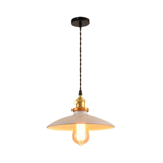 Industrial Style Bowl Pendant Lamp 10"/12.5" Wide - 1 Light Metal Hanging Light in Black/White/Red