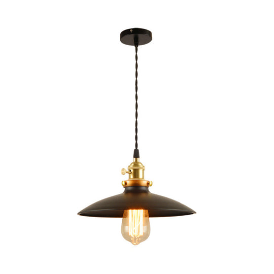 Modern Industrial Bowl Pendant Lamp - 10/12.5 Wide Black/White/Red 1 Light Metal Hanging Perfect For