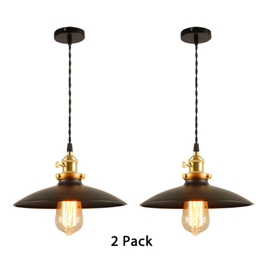 Industrial Style Bowl Pendant Lamp 10"/12.5" Wide - 1 Light Metal Hanging Light in Black/White/Red