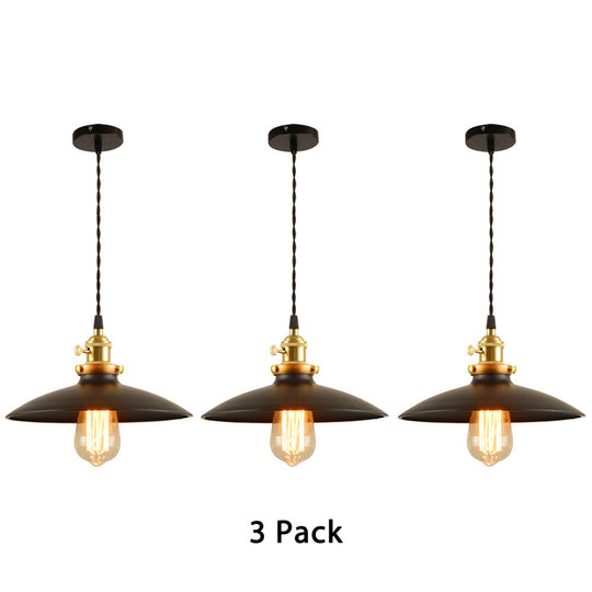 Industrial Style Bowl Pendant Lamp 10"/12.5" Wide - 1 Light Metal Hanging Light in Black/White/Red