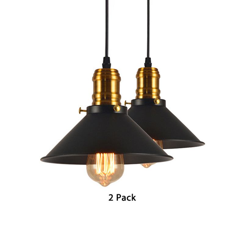 Loft-Style Brass Pendant Lighting - Tapered Shade, 1-Light, Metal, Hanging Ceiling Light - (1/2/3-Pack)