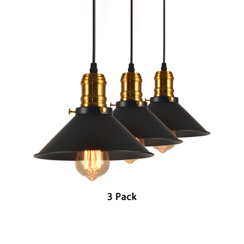 Loft-Style Brass Pendant Lighting - Tapered Shade, 1-Light, Metal, Hanging Ceiling Light - (1/2/3-Pack)