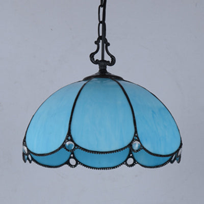 Tiffany Blue/Clear Flower Hanging Lamp - Hand Cut Glass Pendant Light For Dining Room