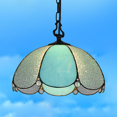 Tiffany Blue/Clear Flower Hanging Lamp - Hand Cut Glass Pendant Light For Dining Room