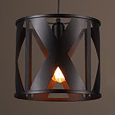 Black Finish Drum Pendant Light - Antique Metallic Single Bulb Lamp For Kitchen