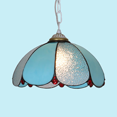 Mediterranean Cut Glass Pendant Lamp With Adjustable Metal Chain - Wide Flare White/Blue/Bronze 1