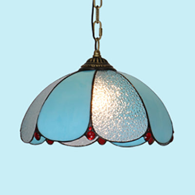 Mediterranean Cut Glass Pendant Lamp With Adjustable Metal Chain - Wide Flare White/Blue/Bronze 1