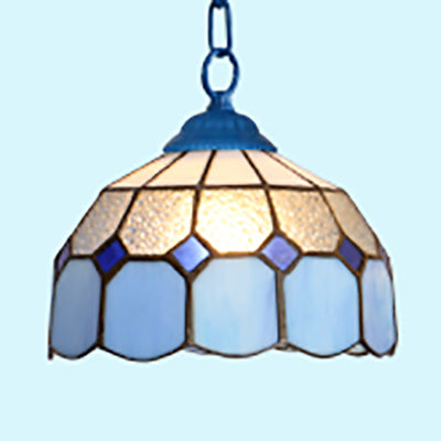 Baroque Stained Glass Ceiling Light Fixture For Dining Room - Black/White/Blue Blue