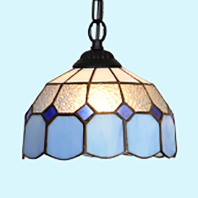 Baroque Stained Glass Ceiling Light Fixture For Dining Room - Black/White/Blue Black