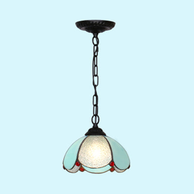 Stylish Black/White/Blue Mediterranean Stained Glass Hanging Ceiling Light - 1 Bulb Down Lighting