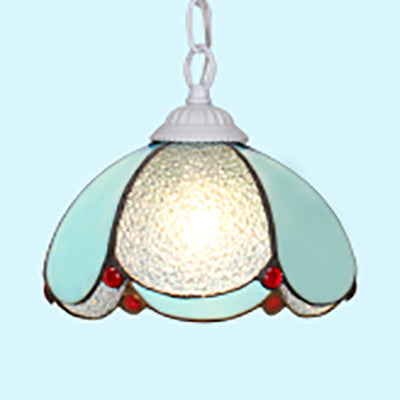 Mediterranean Stained Glass Flared Hanging Ceiling Light - 1 Bulb Down Lighting Black/White/Blue