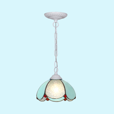 Mediterranean Stained Glass Flared Hanging Ceiling Light - 1 Bulb Down Lighting Black/White/Blue