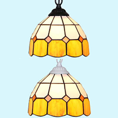 Tiffany-Style Black/White Hand Cut Glass Ceiling Pendant Light - 1 Head Bowl Suspension Lamp