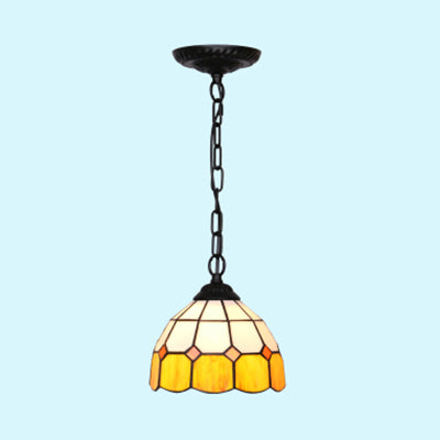 Tiffany-Style Black/White Hand Cut Glass Ceiling Pendant Light - 1 Head Bowl Suspension Lamp