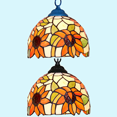 Tiffany Stained Glass Living Room Ceiling Light With Black/Blue Dome Shade