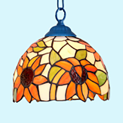 Tiffany Stained Glass Living Room Ceiling Light With Black/Blue Dome Shade Blue