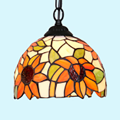 Tiffany Stained Glass Living Room Ceiling Light With Black/Blue Dome Shade Black