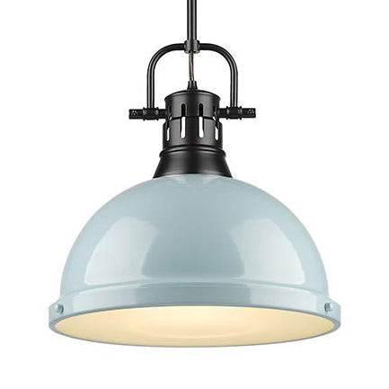 Industrial Domed Metal Pendant Light - Black/Blue Finish