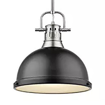 Industrial Domed Metal Pendant Light - Black/Blue Finish