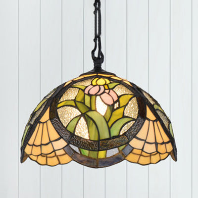 Modern Stained Glass Tiffany Suspension Lamp - Black, Shell, Leaf, Butterfly Design - Ideal for Dining Room - 1 Bulb Ceiling Light