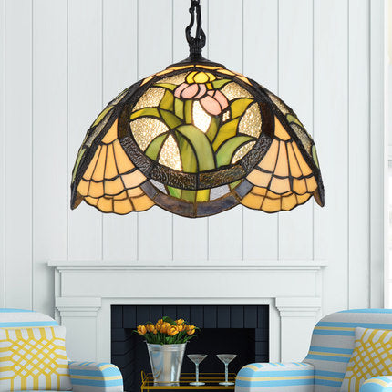 Stained Glass Suspension Lamp With Tiffany Shell Leaf And Butterfly Design - Perfect For Dining Room