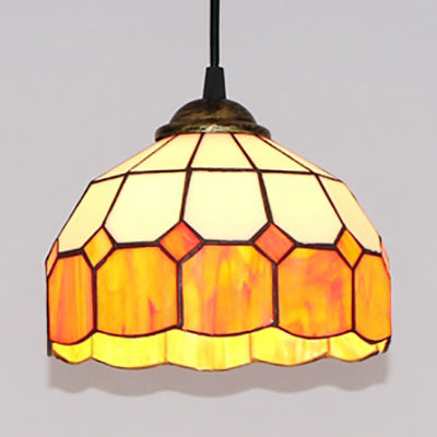 Pink/Blue/Orange Stained Glass Hemisphere Pendant Light - Tiffany-Style Suspension Lamp