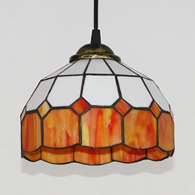 Pink/Blue/Orange Stained Glass Hemisphere Pendant Light - Tiffany-Style Suspension Lamp