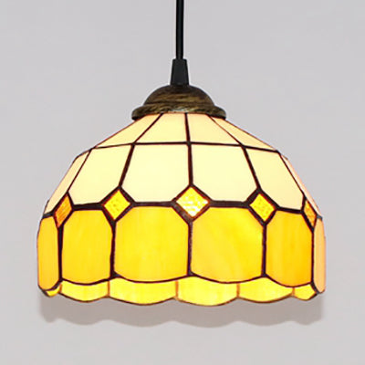 Stained Glass Tiffany-Style Hemisphere Pendant Light With Colorful Bulbs - Ceiling Suspension Lamp