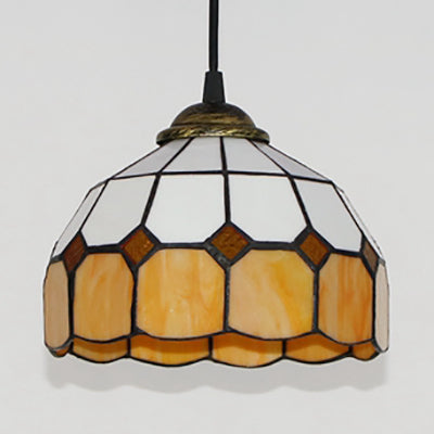 Pink/Blue/Orange Stained Glass Hemisphere Pendant Light - Tiffany-Style Suspension Lamp