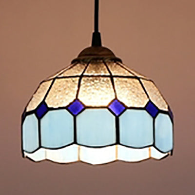 Stained Glass Tiffany-Style Hemisphere Pendant Light With Colorful Bulbs - Ceiling Suspension Lamp