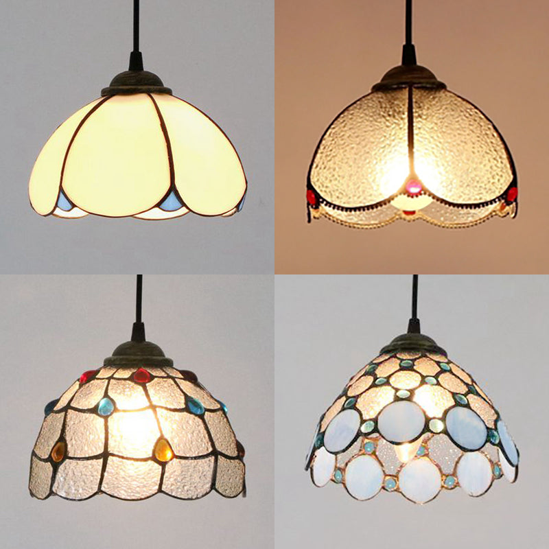 Tiffany-Style Handcrafted Art Glass Ceiling Light With Wide Flare And Suspended 1 Head: