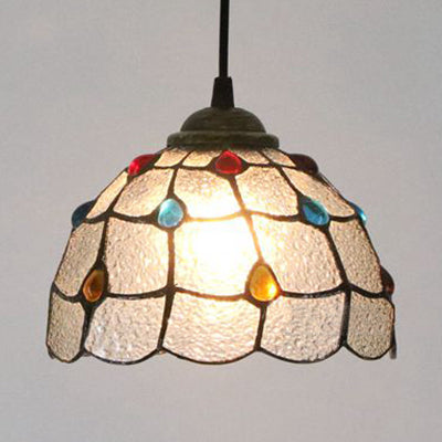 Tiffany-Style Handcrafted Art Glass Ceiling Light With Wide Flare And Suspended 1 Head: