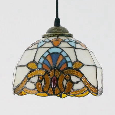 Baroque Style Stained Glass Dome Pendant Light with Hanging Cord