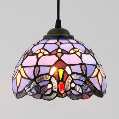 Baroque Style Stained Glass Dome Pendant Light with Hanging Cord