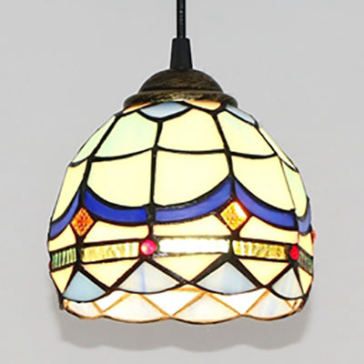 Black Stained Glass Tiffany Mini Bowl Pendant Light - Single Hanging Lamp / Baroque