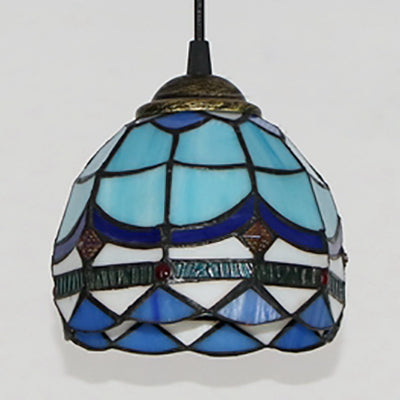 Black Stained Glass Tiffany Mini Bowl Pendant Light - Single Hanging Lamp