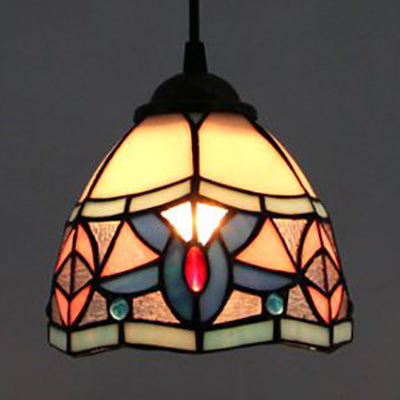 Black Stained Glass Tiffany Mini Bowl Pendant Light - Single Hanging Lamp / Magnolia