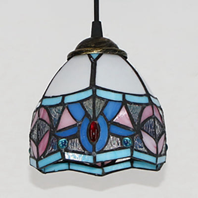 Stained Glass Tiffany Mini Pendant Light - Black Finish