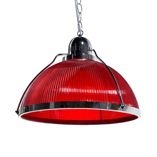 Industrial Ribbed Dome Pendant Lamp in White/Red/Yellow - Acrylic and Metal