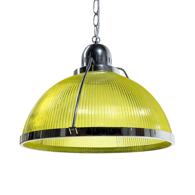 Industrial Ribbed Dome Pendant Lamp in White/Red/Yellow - Acrylic and Metal