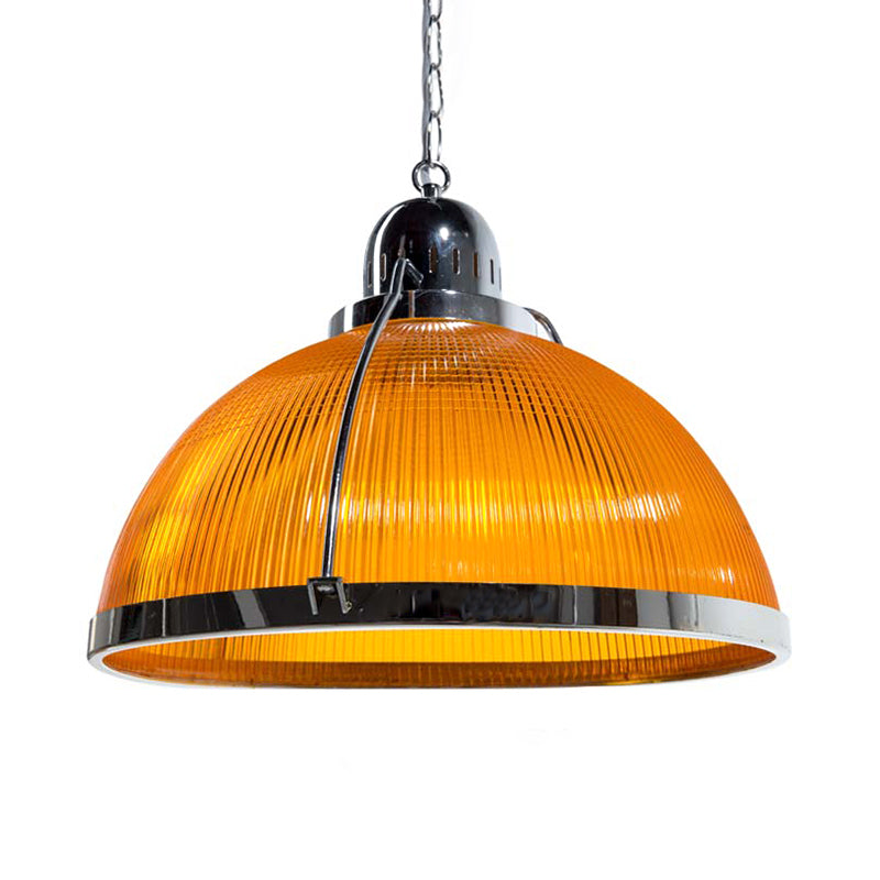 Industrial Ribbed Dome Pendant Lamp in White/Red/Yellow - Acrylic and Metal