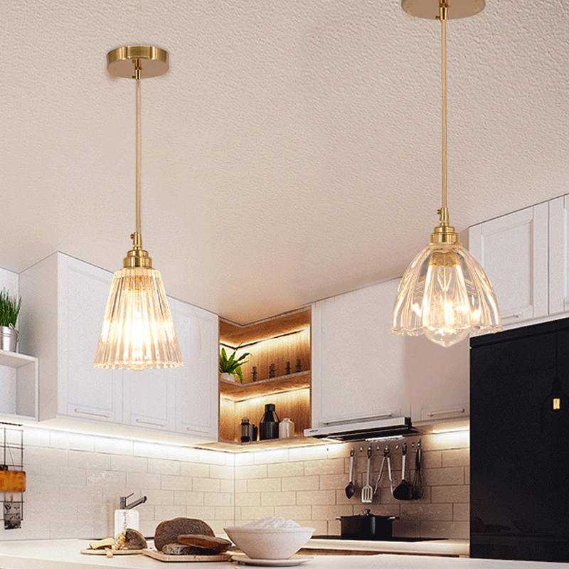 Rustic Clear Glass Shade Kitchen Bar Hanging Light With Brass Suspension Pendant