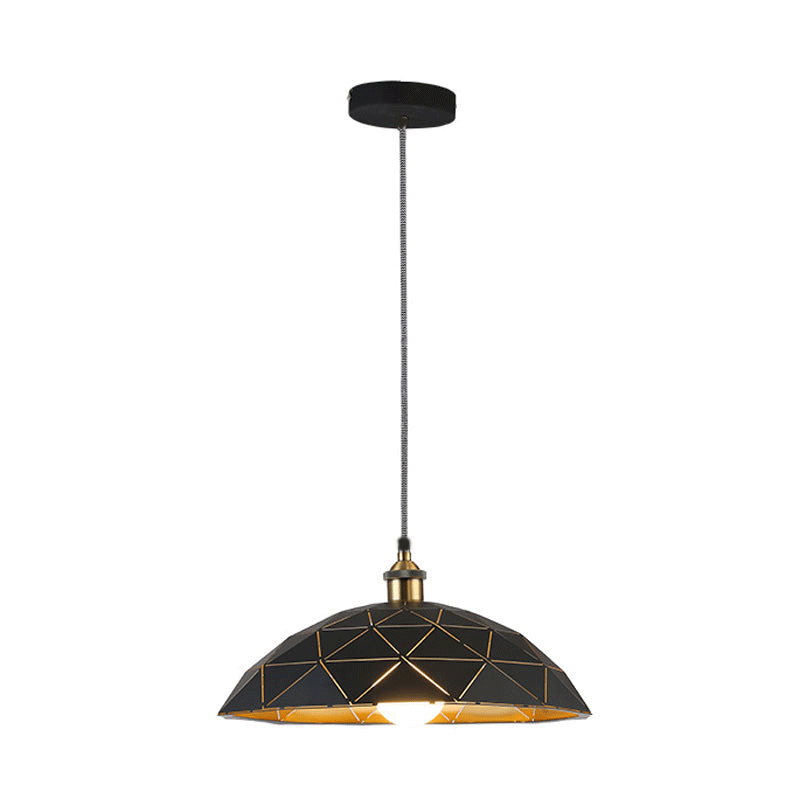 Industrial Black/White Metal Pendant Light For Living Room - 1 Dome Suspension Lamp 13/16/19.5 Wide