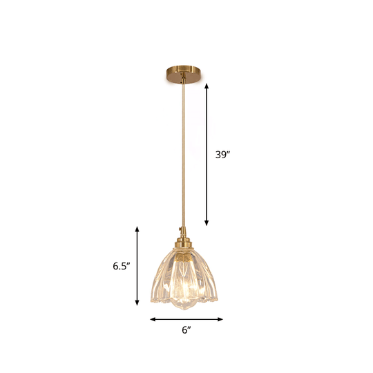 Clear Glass Bud Kitchen Pendant Light with Brass Suspension