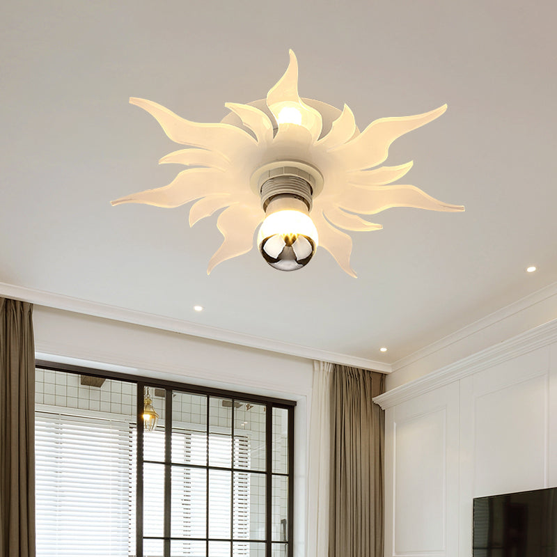 Nordic White LED Corridor Lamp with Sunflower Acrylic Shade - White/Warm Light Flush Mount Fixture