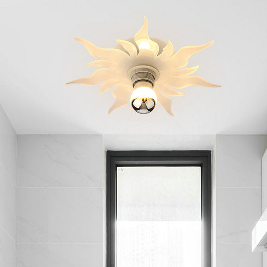 Nordic White LED Corridor Lamp with Sunflower Acrylic Shade - White/Warm Light Flush Mount Fixture