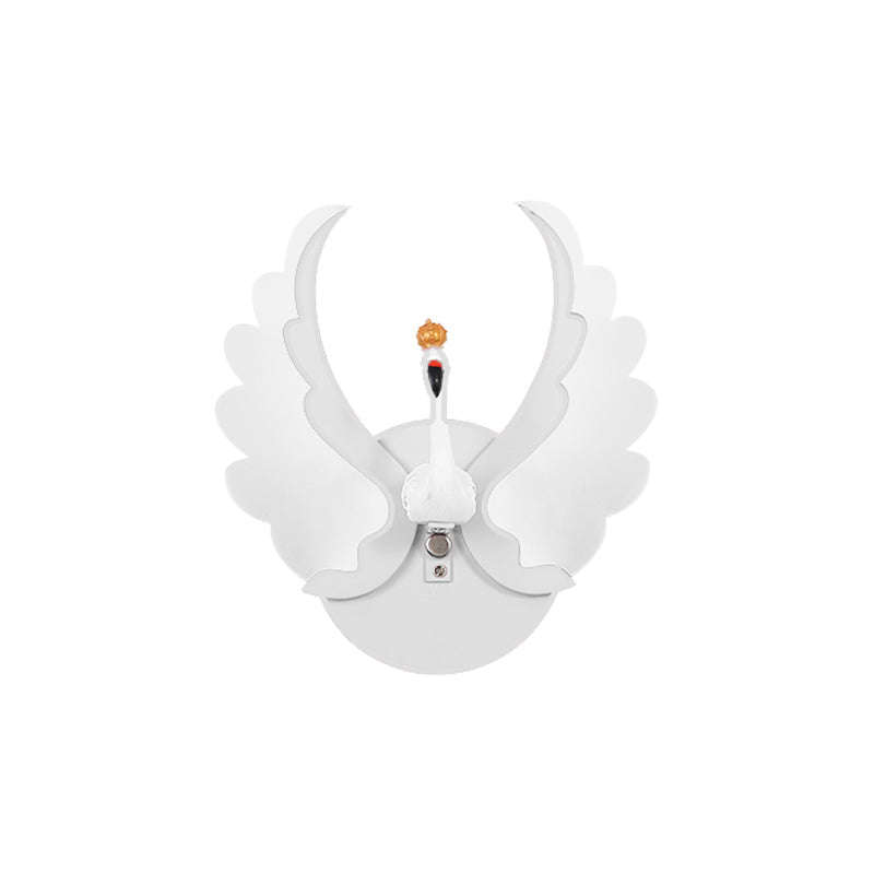 Swan Iron Wall Light Sconce - Cartoon White/Pink Led Lamp Fixture With Acrylic Wing & White/Warm