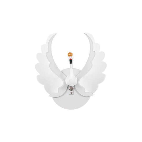 Swan Iron Wall Light Sconce - Cartoon White/Pink Led Lamp Fixture With Acrylic Wing & White/Warm