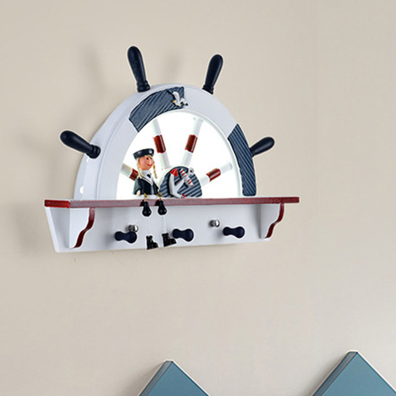 Kids Acrylic Led Bedside Wall Mount Lamp In White And Blue With Rudder Sconce Design White/Warm