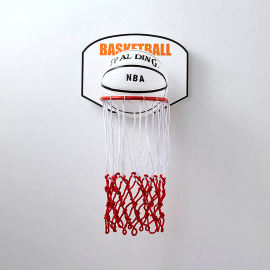 Kids Basketball Wall Light Sconce With Cartoon Basket Frame Shape And Opal Glass Shade In Red